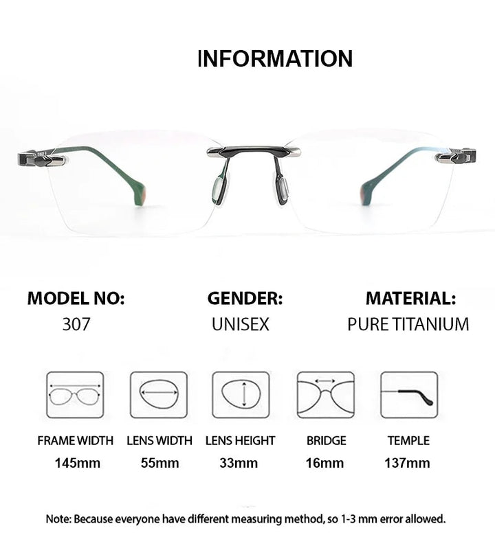 Chashma Ottica Unisex Rimless Square Titanium Eyeglasses 401307