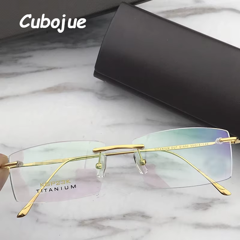 Cubojue Unisex Rimless Square Titanium Reading Glasses 71405 Reading Glasses Cubojue