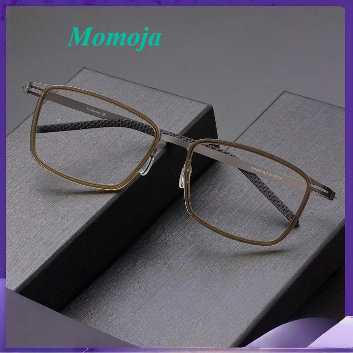 Momoja Men's Full Rim Big Square Titanium Acetate Eyeglasses 698009