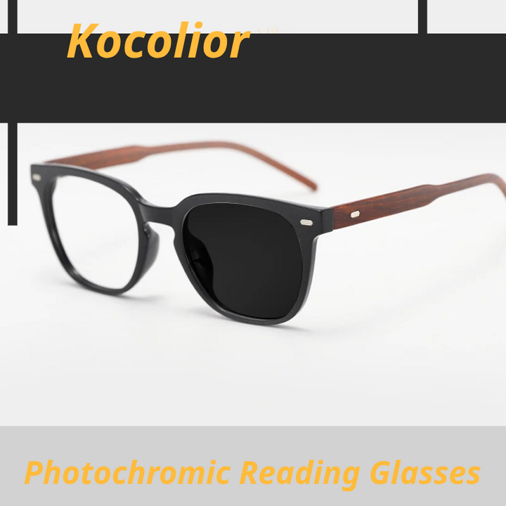 Kocolior Unisex Full Rim Square Tr 90 Alloy Photochromic Reading Glasses 375235