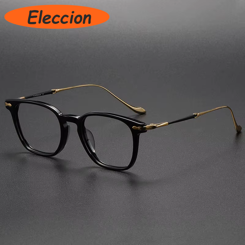 Eleccion Women's Full Rim Square Titanium Acetate Eyeglasses 92052 Full Rim Eleccion Black - Gold