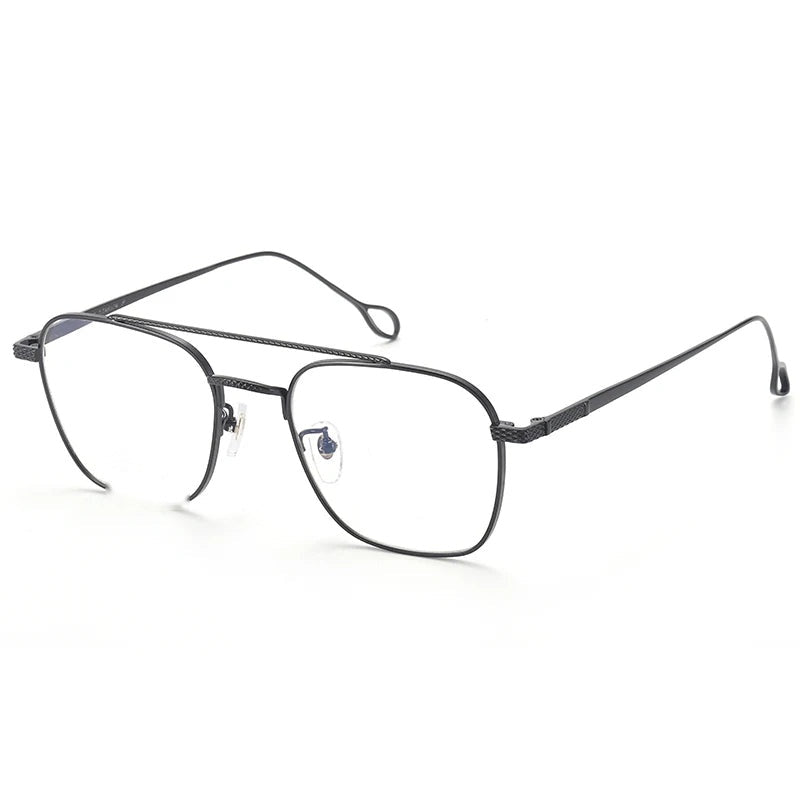Chashma Ottica Unisex Full Rim Square Double Bridge Titanium Eyeglasses 83654 - Black