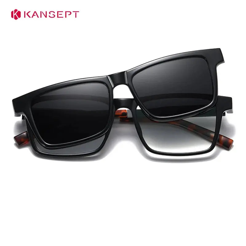 Kansept Unisex Full Rim Square Tr 90 Alloy Reading Glasses Clip On Sunglasses 57703.