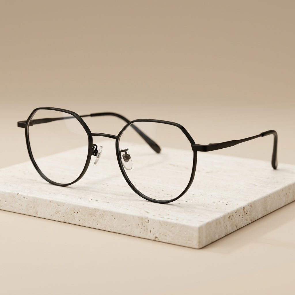 Chashma Ottica Unisex Full Rim Flat Top Oval Titanium Eyeglasses - Black