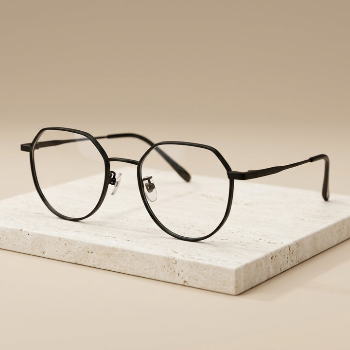 Chashma Ottica Unisex Full Rim Flat Top Oval Titanium Eyeglasses - Black