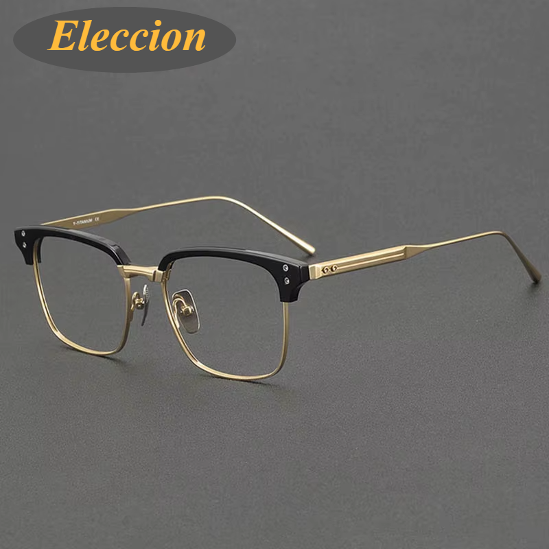 Eleccion Unisex Full Rim Square Acetate Titanium Eyeglasses 84431