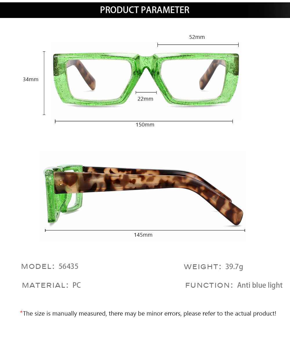 CCspace Women's Full Rim Square Tr 90 Eyeglasses 56435.