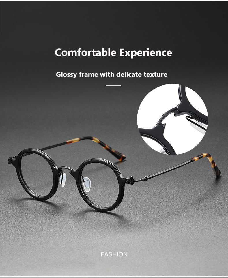 Oveliness Unisex Full Rim Round Acetate Titanium Eyeglasses 75899 — view 2 | Oveliness at FuzWeb