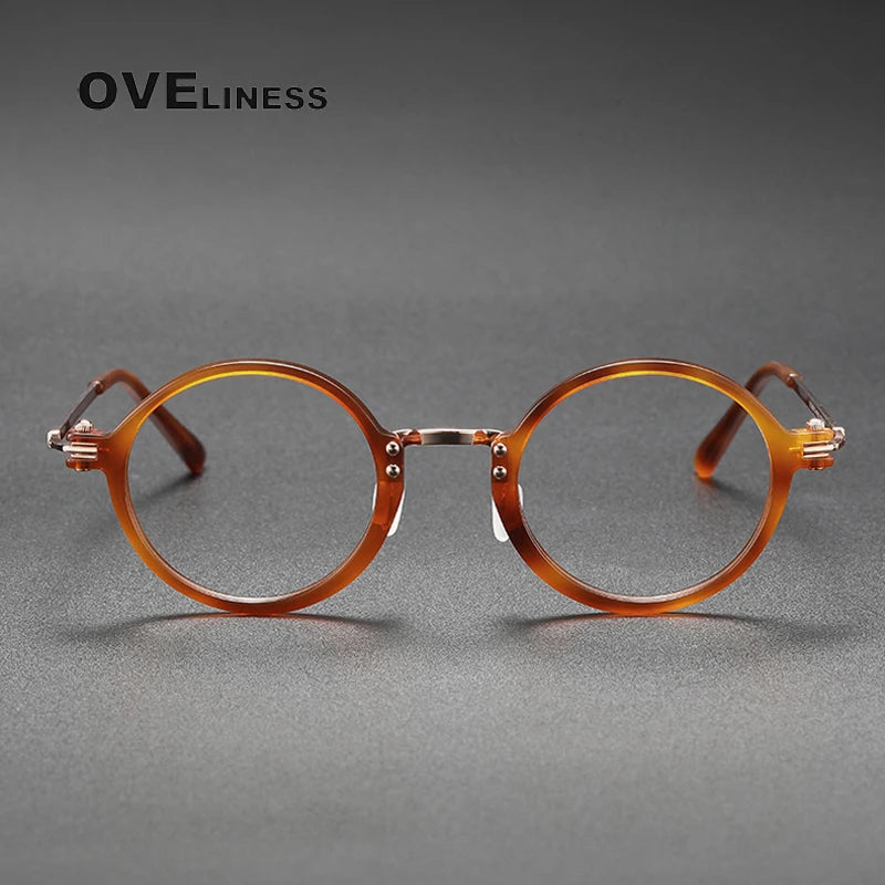 Oveliness Unisex Full Rim Round Acetate Titanium Eyeglasses 5866 — view 7 | Oveliness at FuzWeb