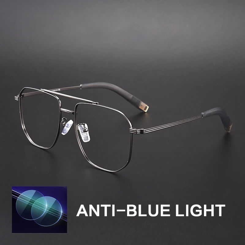 Gatenac Unisex Full Rim Square Double Bridge Titanium Photochromic Reading Glasses 760942.