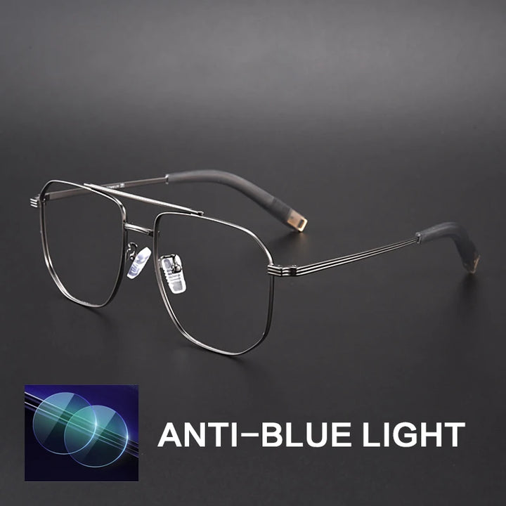Gatenac Unisex Full Rim Square Double Bridge Titanium Photochromic Reading Glasses 760942.
