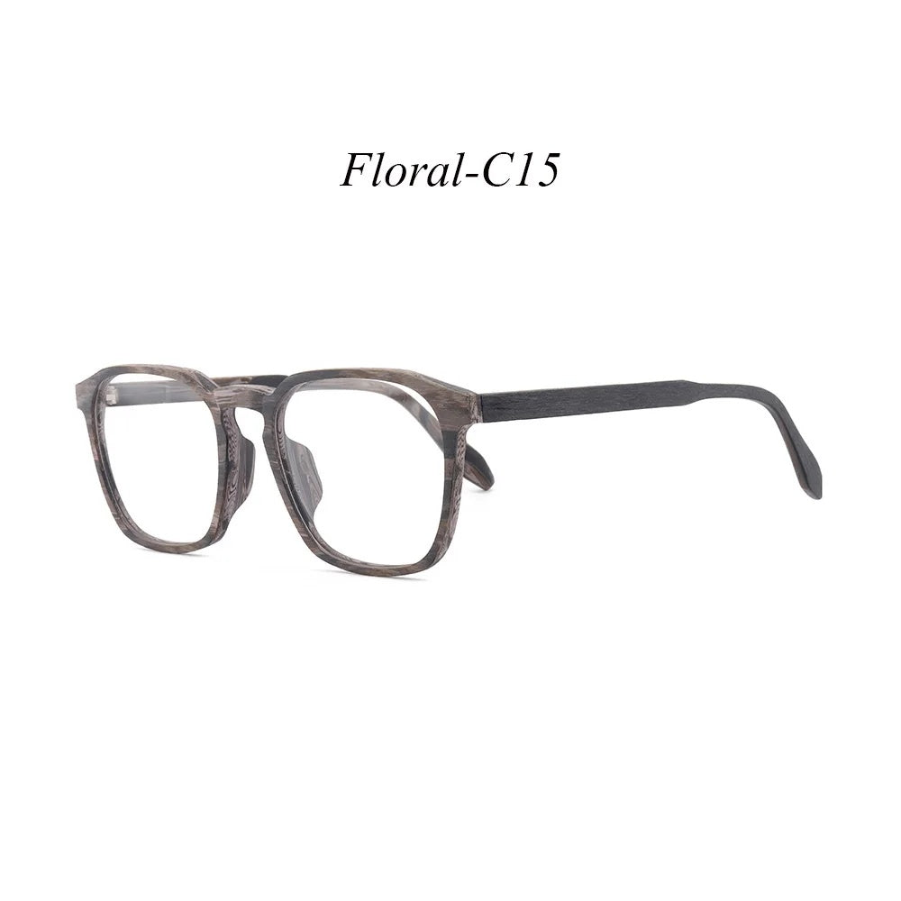 Hdcrafter Unisex Full Rim Square Wood Alloy Eyeglasses 1692.