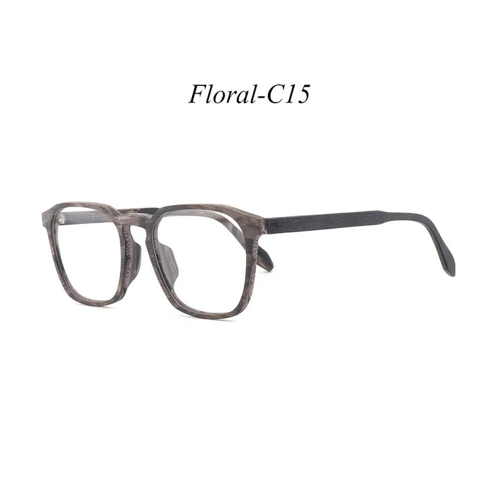 Hdcrafter Unisex Full Rim Square Wood Alloy Eyeglasses 1692.