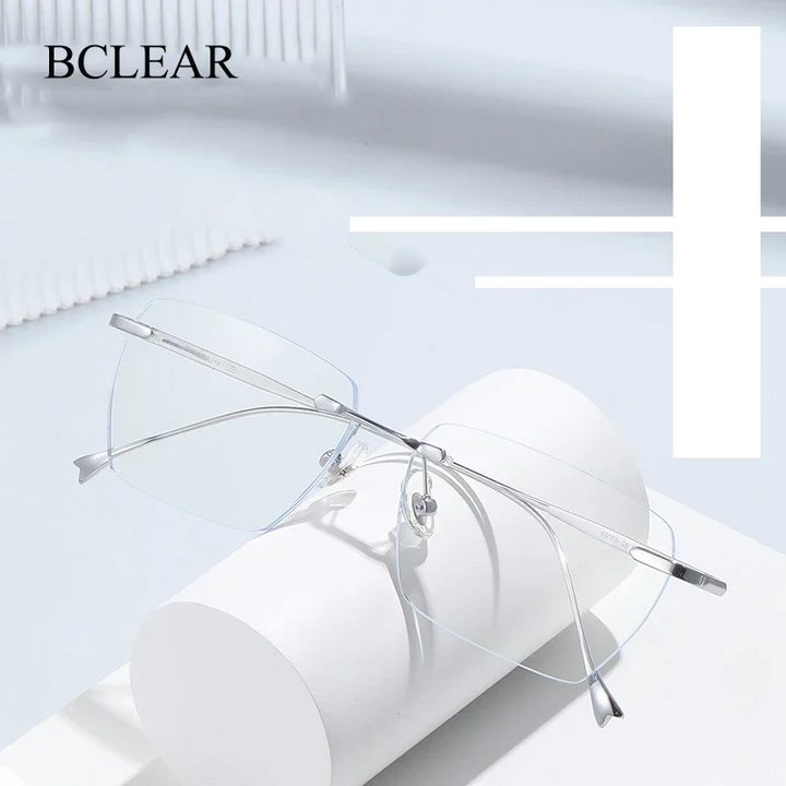 Bclear Unisex Rimless Flat Top Polygon Titanium Eyeglasses 696908