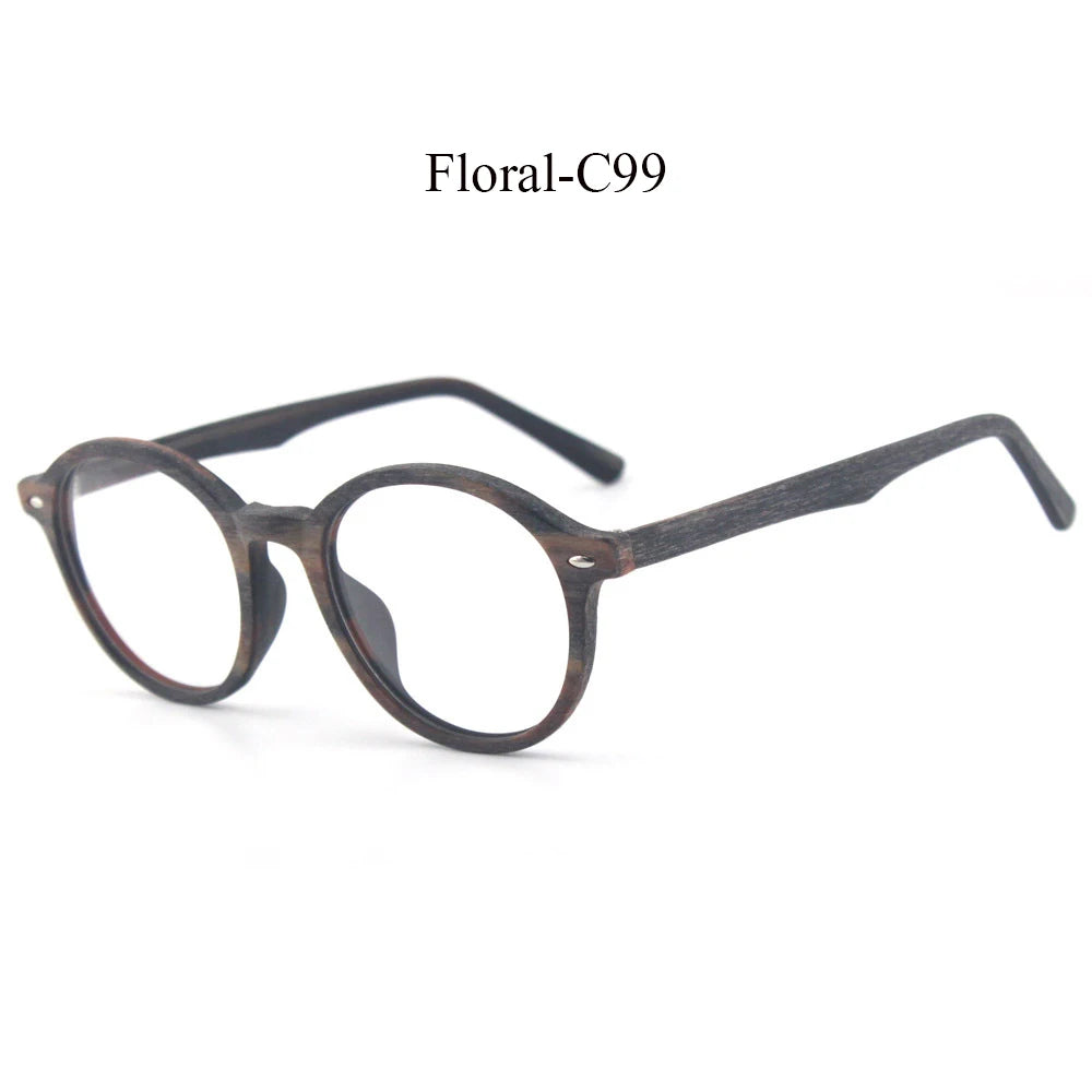 Hdcrafter Unisex Full Rim Round Oval Wood Metal Frame Eyeglasses 4237.