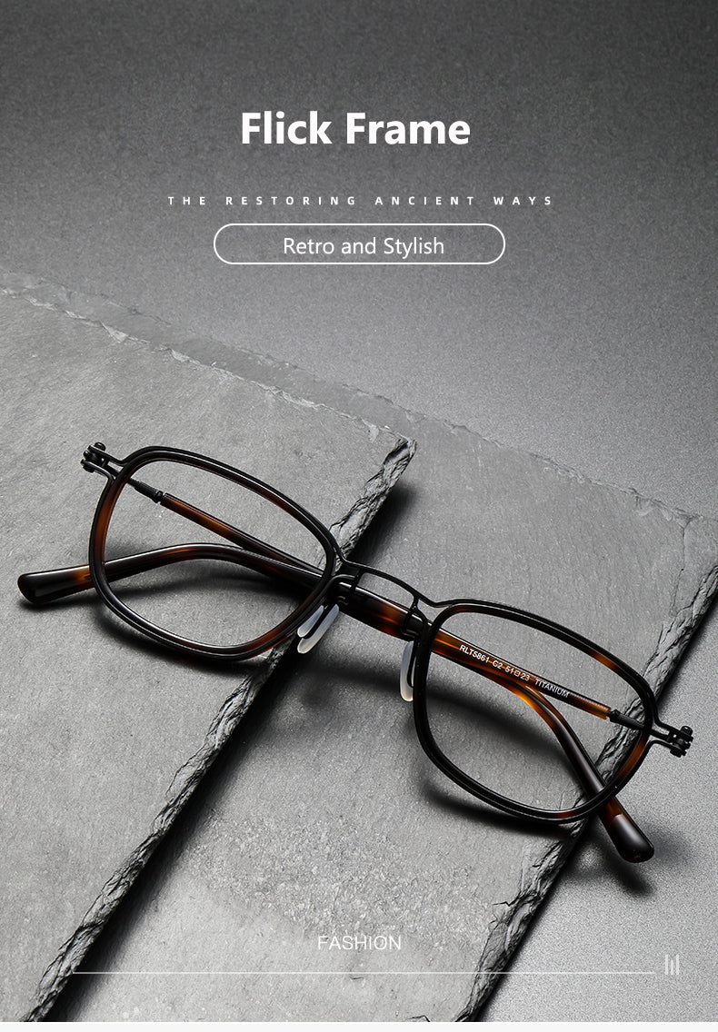 Oveliness Unisex Full Rim Round Square Acetate Titanium Eyeglasses 5861 — view 1 | Oveliness at FuzWeb