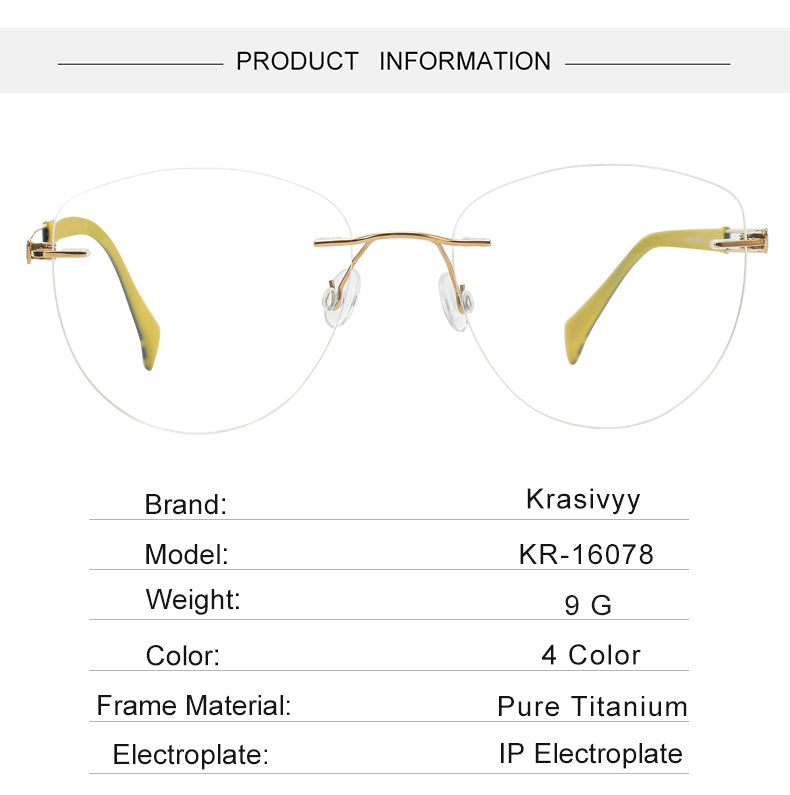 Krasivyy Womens Rimless Oval Cat Eye Titanium Eyeglasses 716078 — view 1 | Krasivyy at FuzWeb