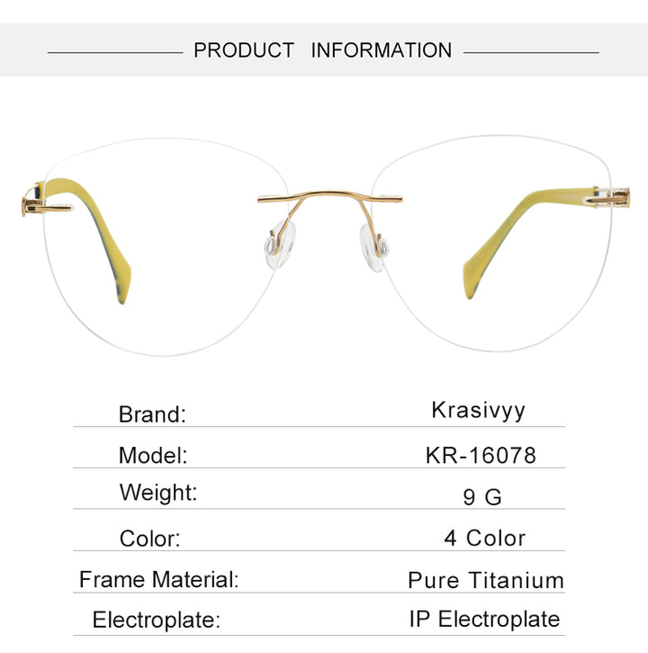 Krasivyy Womens Rimless Oval Cat Eye Titanium Eyeglasses 716078 — view 1 | Krasivyy at FuzWeb