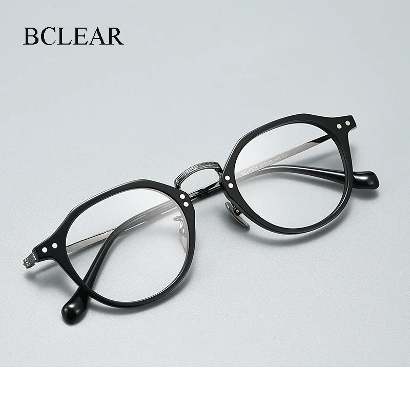 Bclear Unisex Full Rim Oval Acetate Titanium Eyeglasses 369511