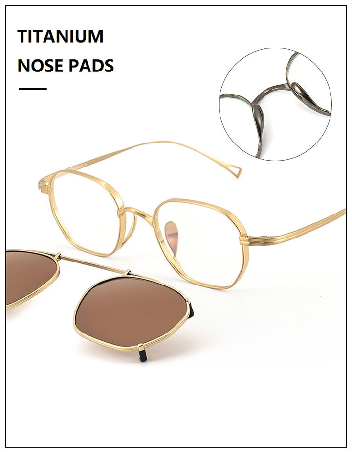 Bobbie Unisex Full Rim Polygon Titanium Eyeglasses Clip On Sunglasses 619917.