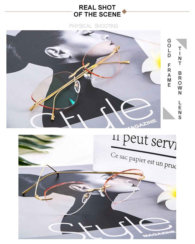 Chashma Ottica Unisex Rimless Triangle Cat Eye Titanium Eyeglasses 632 — view 1 | Chashma Ottica at FuzWeb