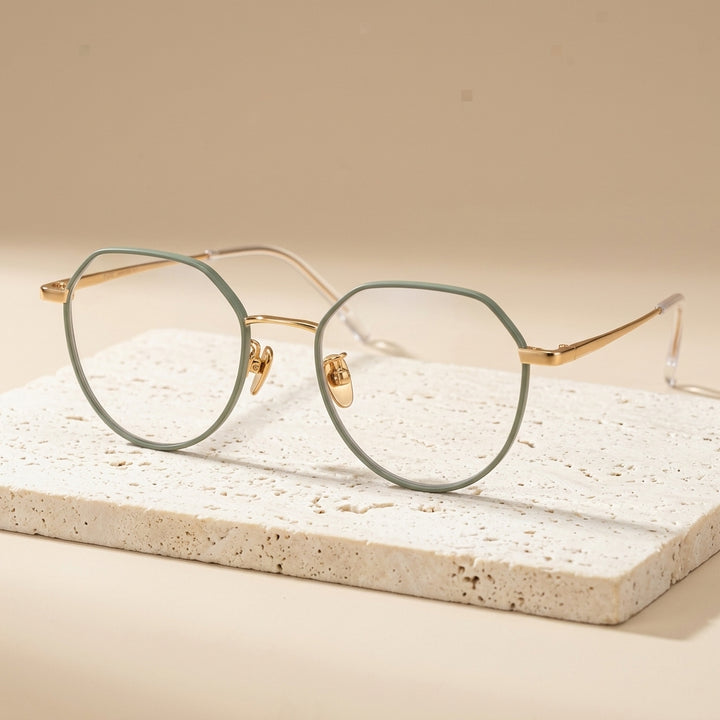 Chashma Ottica Unisex Full Rim Flat Top Oval Titanium Eyeglasses - Green