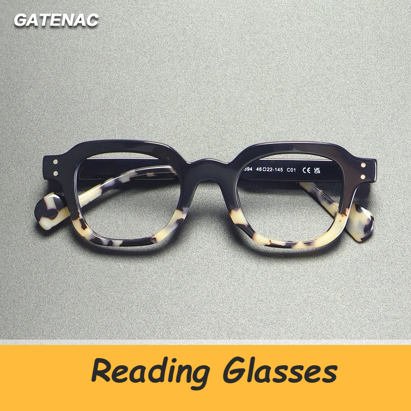 Gatenac Unisex Full Rim Flat Top Square Acetate Reading Glasses G2394