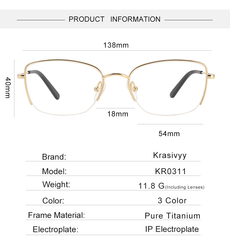 Krasivyy Womens Semi Rim Square Cat Eye Titanium Eyeglasses 60311 — view 1 | Krasivyy at FuzWeb