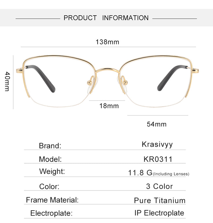 Krasivyy Womens Semi Rim Square Cat Eye Titanium Eyeglasses 60311 — view 1 | Krasivyy at FuzWeb