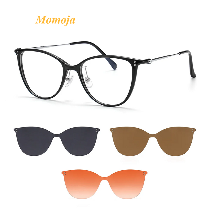 Momoja Women's Full Rim Cat Eye Tr90 Titanium Eyeglasses Clip On Sunglasses 80084