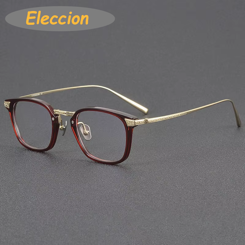 Eleccion Women's Full Rim Square Acetate Titanium Eyeglasses 94023 Full Rim Eleccion Red