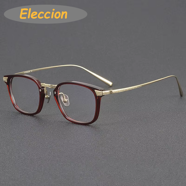 Eleccion Women's Full Rim Square Acetate Titanium Eyeglasses 94023 Full Rim Eleccion Red