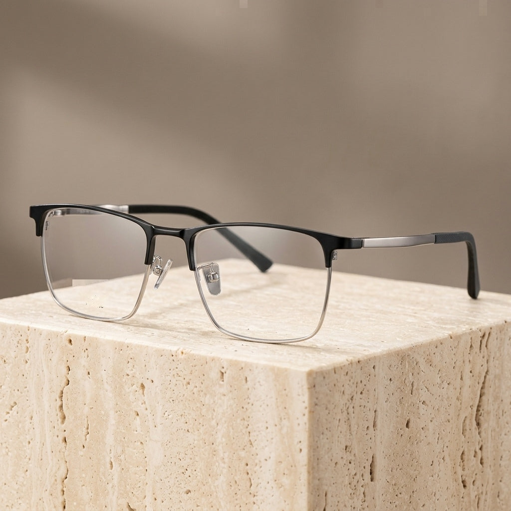 Chashma Ottica Men's Full Rim Square Titanium Eyeglasses 406909 - Black Gray