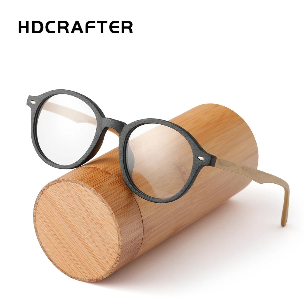 Hdcrafter Unisex Full Rim Round Oval Wood Metal Frame Eyeglasses 4237 — view 2 | Hdcrafter Eyeglasses at FuzWeb