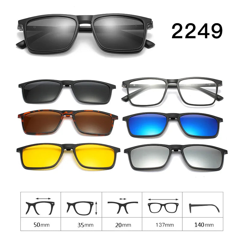 Hdcrafter Unisex Full Rim Acetate Frame 6 In 1 Polarized Magnetic Clip On Sunglasses.