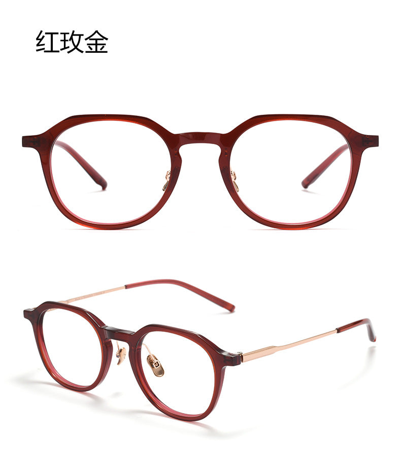 Bclear Unisex Full Rim Polygon Round Acetate Titanium Eyeglasses 298112.