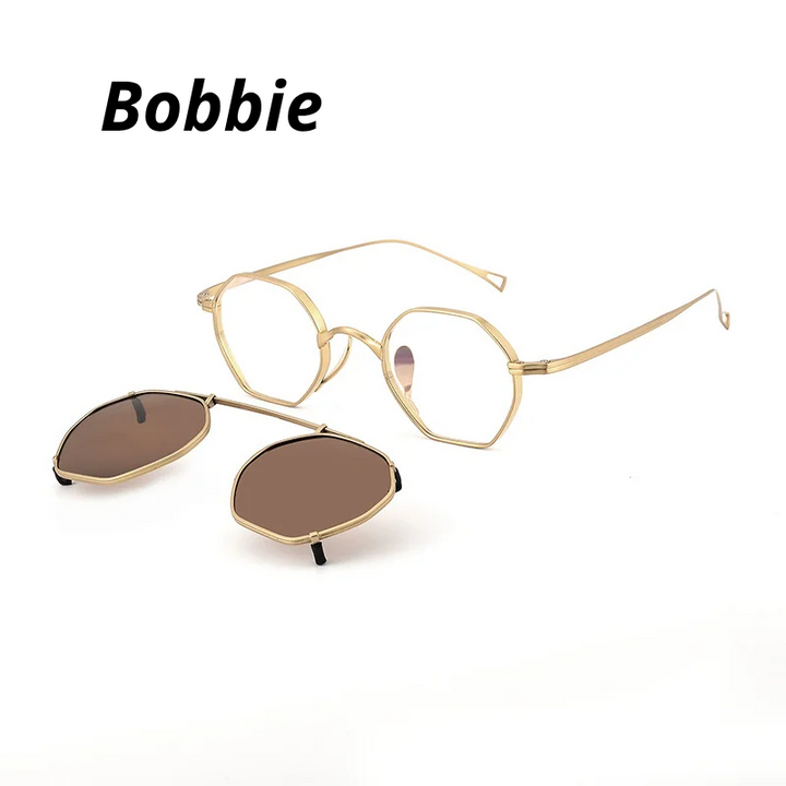 Bobbie Women's Full Rim Polygon Titanium Eyeglasses Clip On Sunglasses 612152