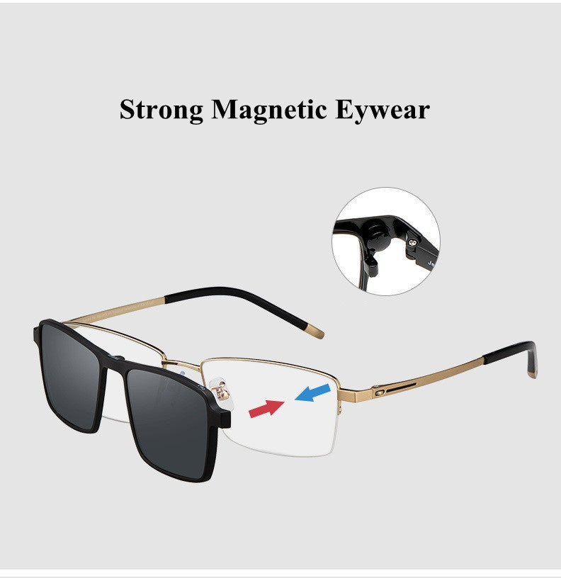 Chashma Mens Semi Rim Square Titanium Eyeglasses Clip On Sunglasses 587071 — view 2 | Chashma at FuzWeb