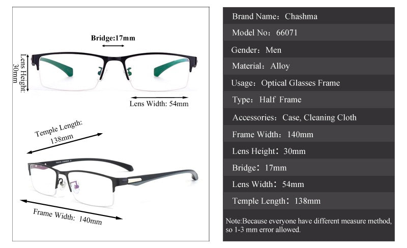 Chashma Mens Semi Full Rim Square Tr 90 Alloy Eyeglasses 66071/85 — view 2 | Chashma at FuzWeb