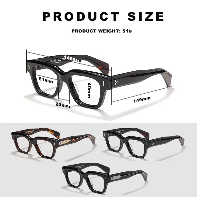 Hewei Unisex Full Rim Big Square Thick Acetate Eyeglasses 14920 Full Rim Hewei   