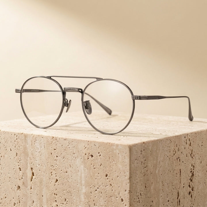 Chashma Ottica Men Round Double Bridge Titanium Eyeglasses 474020 - Gun