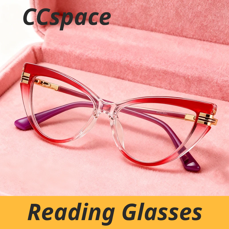CCspace Women's Full Rim Cat Eye Tr 90 Titanium Reading Glasses 802737