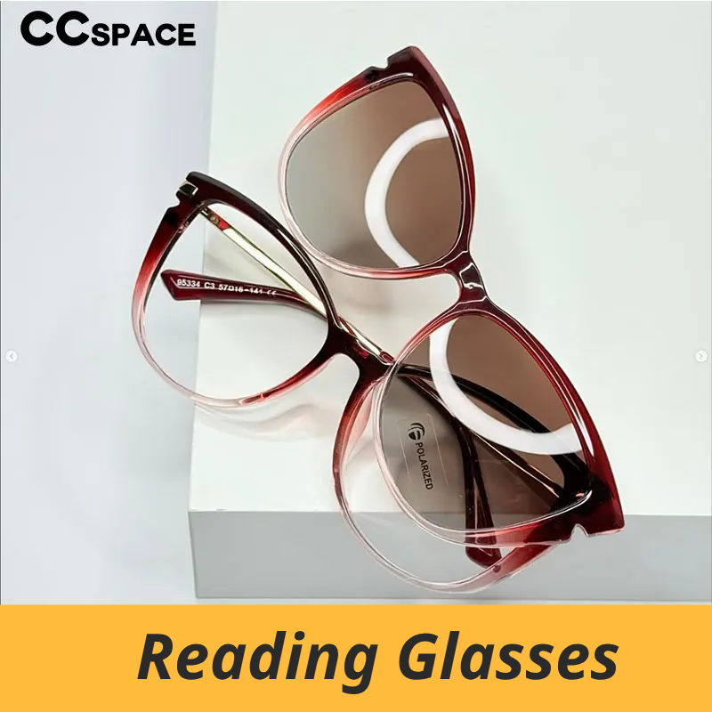 CCspace Women's Full Rim Oval Tr 90 Alloy Eyeglasses Clip On Sunglasses 313219