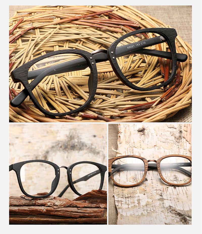 Hdcrafter Unisex Full Rim Round Square Wood Metal Frame Eyeglasses Hb029 — view 2 | Hdcrafter Eyeglasses at FuzWeb