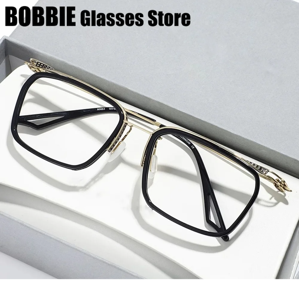 Bobbie Unisex Full Rim Big Square Acetate Titanium Eyeglasses 808663