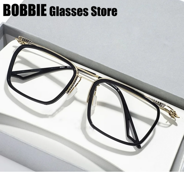 Bobbie Unisex Full Rim Big Square Acetate Titanium Eyeglasses 808663