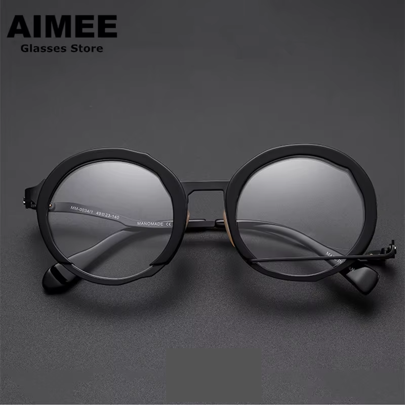 Aimee Unisex Full Rim Round Acetate Alloy Eyeglasses 491334