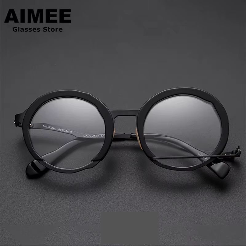 Aimee Unisex Full Rim Round Acetate Alloy Eyeglasses 491334 Full Rim Aimee