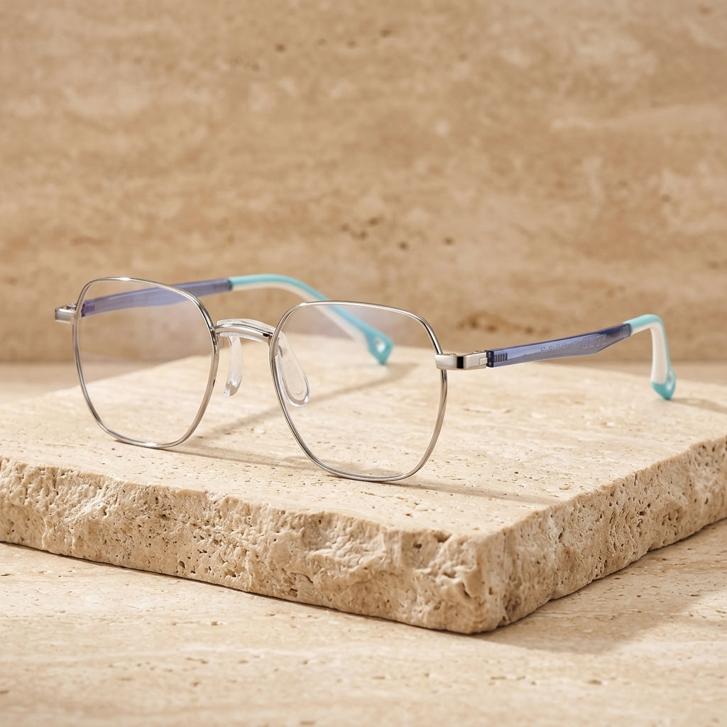 Chashma Ottica Children's Unisex Full Rim Polygon Steel Eyeglasses 750811 - Silver