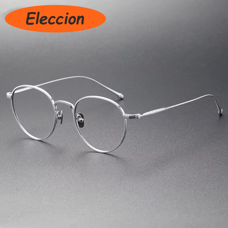 Eleccion Women's Full Rim Oval Round Titanium Eyeglasses 93085 Full Rim Eleccion Silver